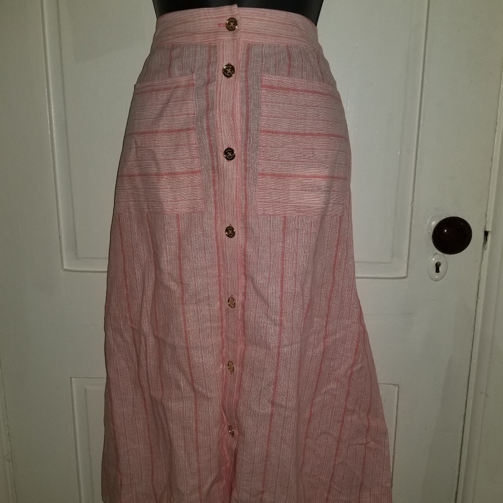 NWT MICHAEL KORS Linen Button-Down Midi Skirt M